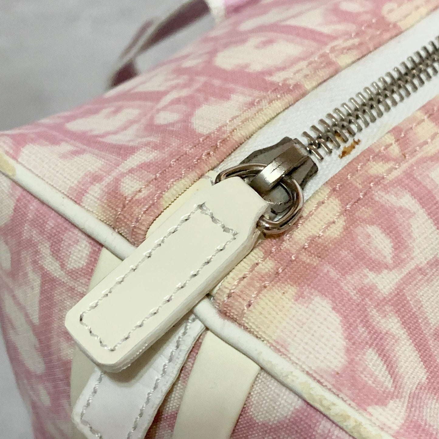 Christian Dior Bag Boston No2 Trotter PVC Hand Tote Purse PVC Pink White Auth