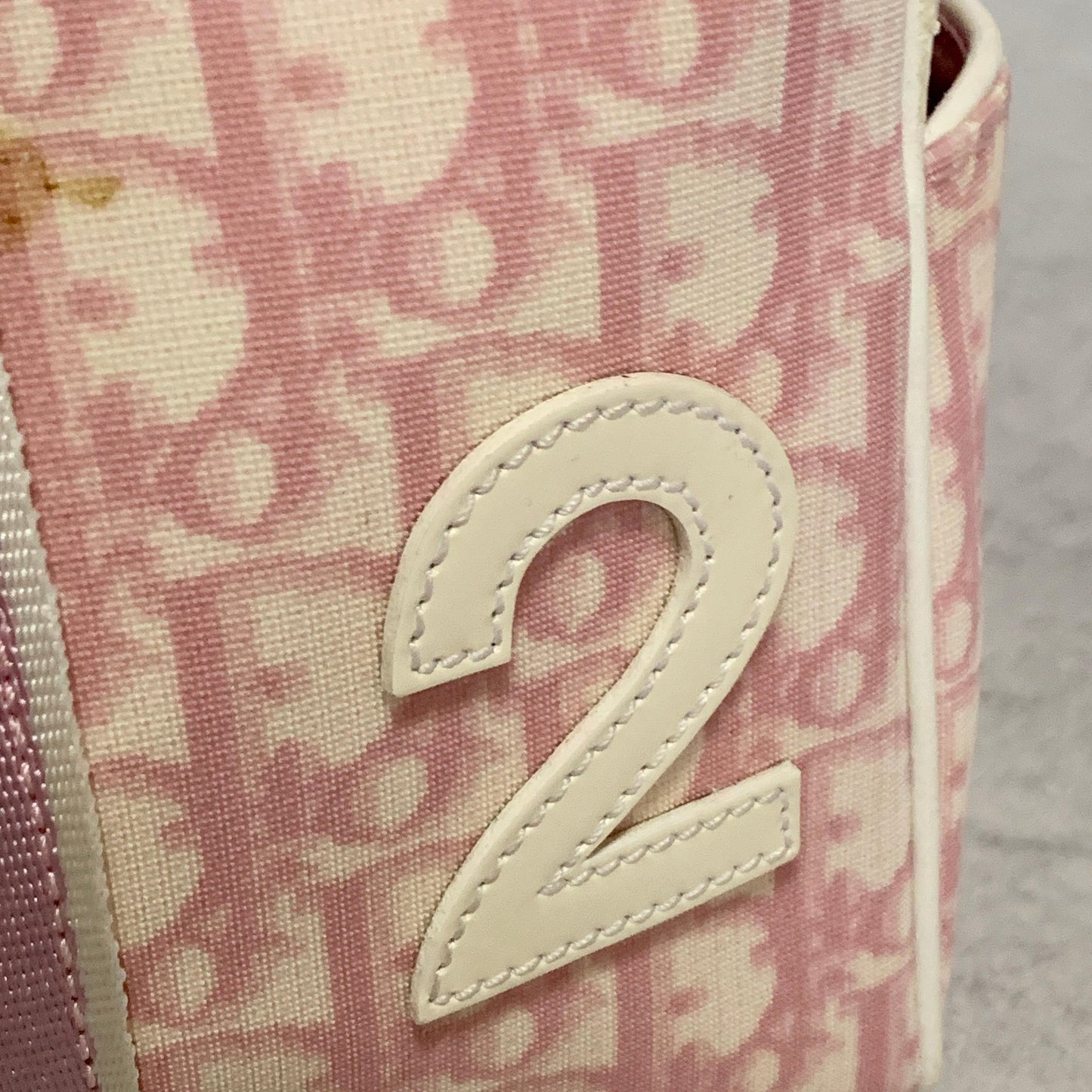 Christian Dior Bag Boston No2 Trotter PVC Hand Tote Purse PVC Pink White Auth