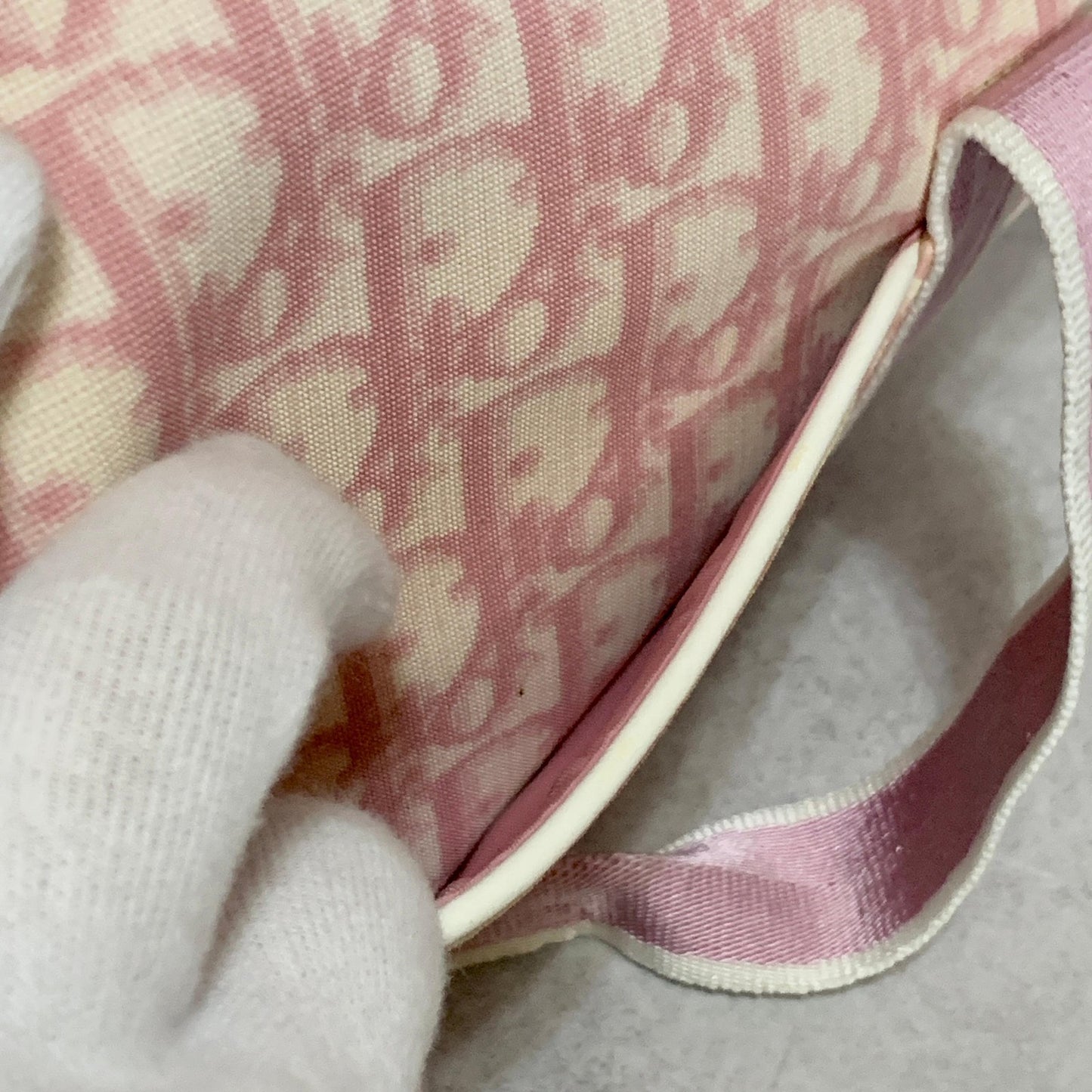 Christian Dior Bag Boston No2 Trotter PVC Hand Tote Purse PVC Pink White Auth