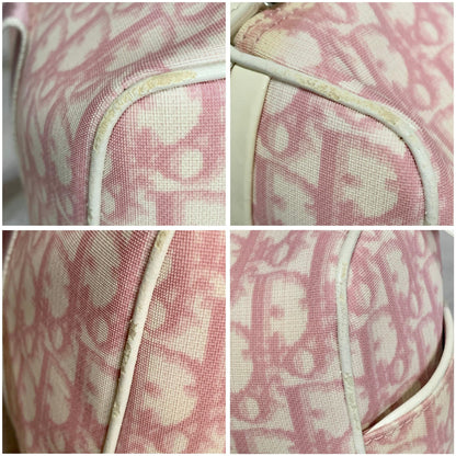 Christian Dior Bag Boston No2 Trotter PVC Hand Tote Purse PVC Pink White Auth