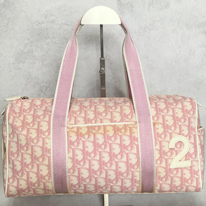 Christian Dior Bag Boston No2 Trotter PVC Hand Tote Purse PVC Pink White Auth