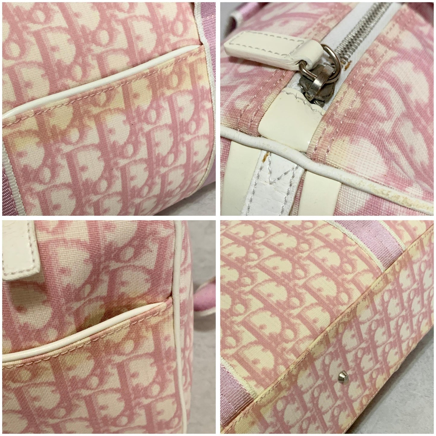 Christian Dior Bag Boston No2 Trotter PVC Hand Tote Purse PVC Pink White Auth