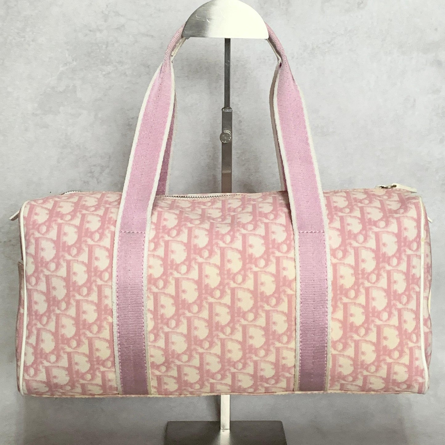 Christian Dior Bag Boston No2 Trotter PVC Hand Tote Purse PVC Pink White Auth