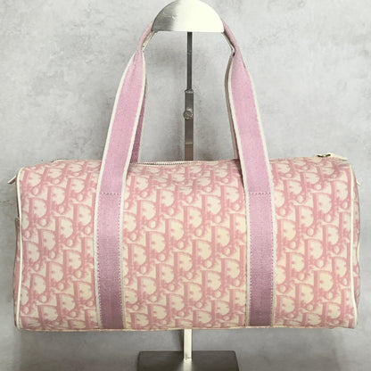 Christian Dior Bag Boston No2 Trotter PVC Hand Tote Purse PVC Pink White Auth