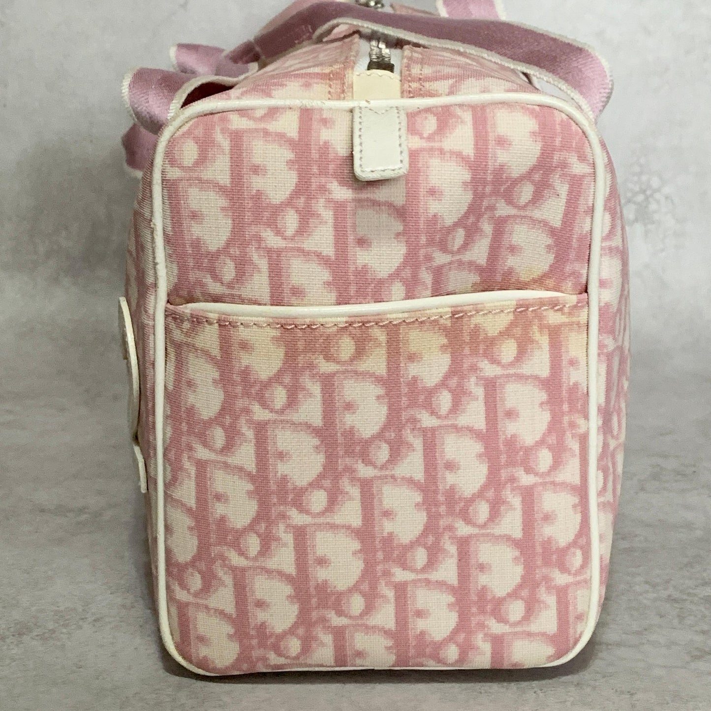 Christian Dior Bag Boston No2 Trotter PVC Hand Tote Purse PVC Pink White Auth