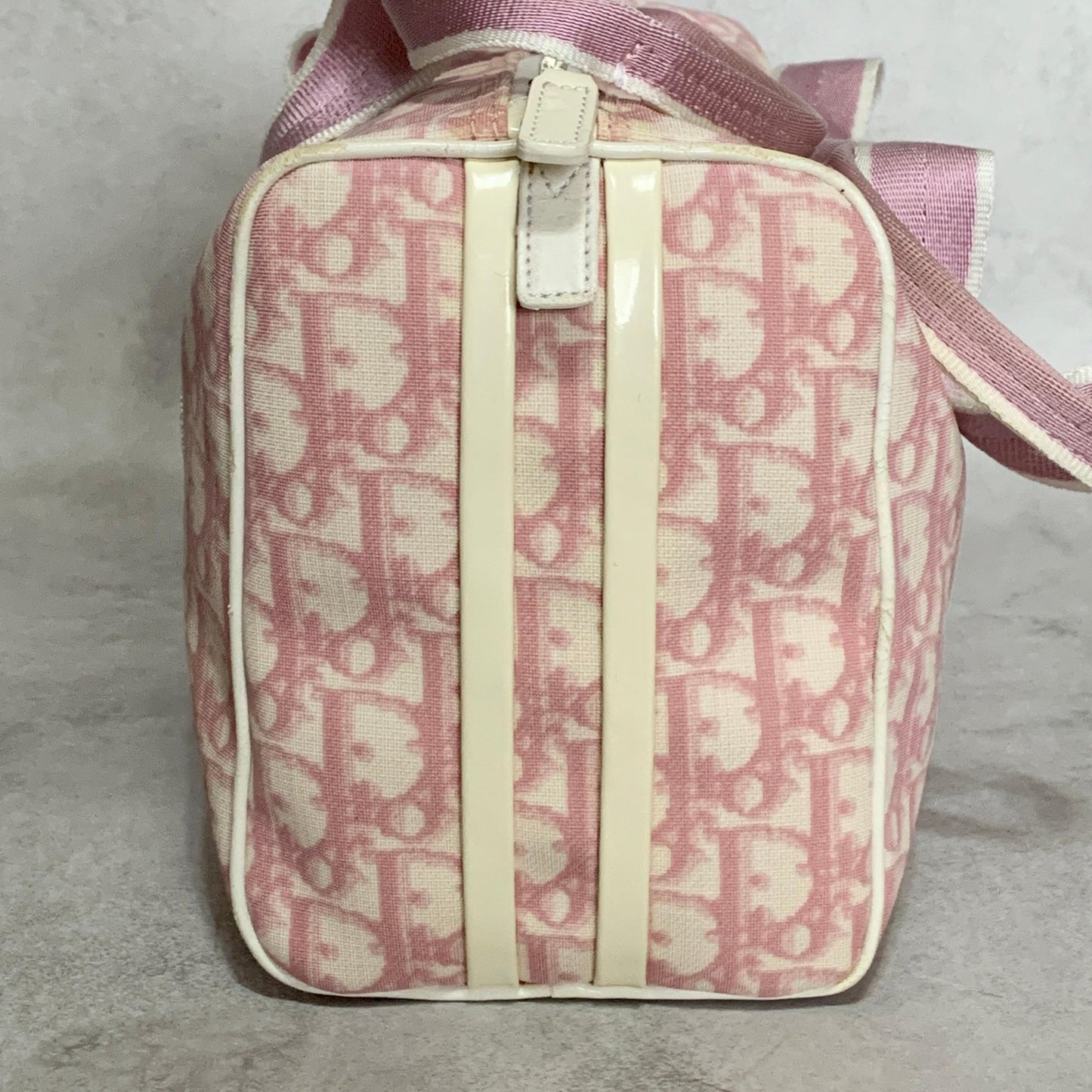 Christian Dior Bag Boston No2 Trotter PVC Hand Tote Purse PVC Pink White Auth