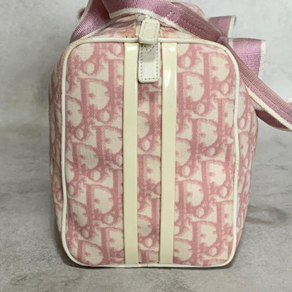 Christian Dior Bag Boston No2 Trotter PVC Hand Tote Purse PVC Pink White Auth