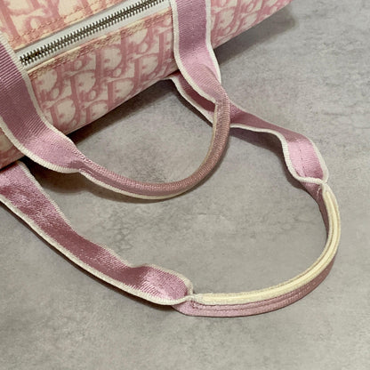 Christian Dior Bag Boston No2 Trotter PVC Hand Tote Purse PVC Pink White Auth