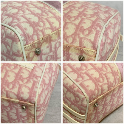 Christian Dior Bag Boston No2 Trotter PVC Hand Tote Purse PVC Pink White Auth