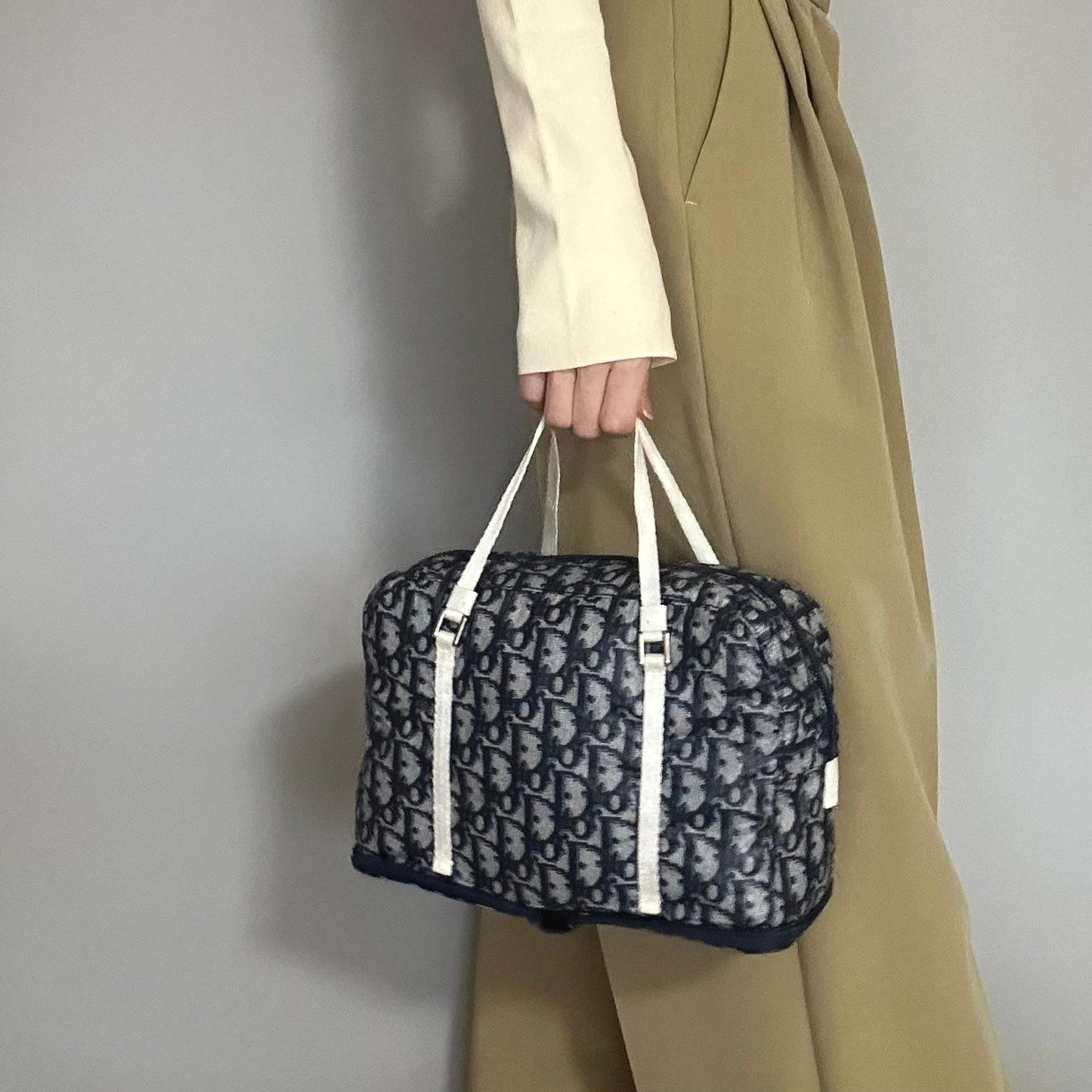 Christian Dior Bag Trotter PVC Hand Tote Purse PVC Navy White Silver Authentic