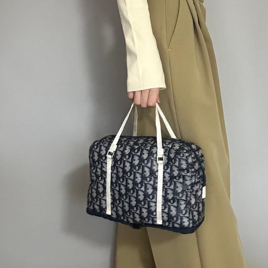 Christian Dior Bag Trotter PVC Hand Tote Purse PVC Navy White Silver Authentic