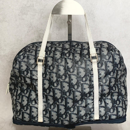 Christian Dior Bag Trotter PVC Hand Tote Purse PVC Navy White Silver Authentic
