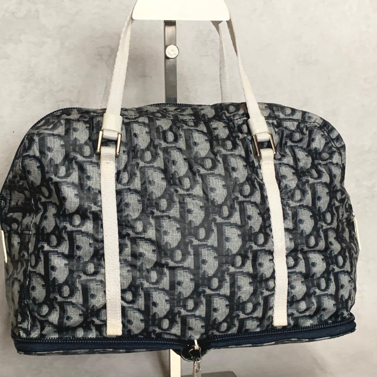 Christian Dior Bag Trotter PVC Hand Tote Purse PVC Navy White Silver Authentic