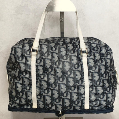 Christian Dior Bag Trotter PVC Hand Tote Purse PVC Navy White Silver Authentic
