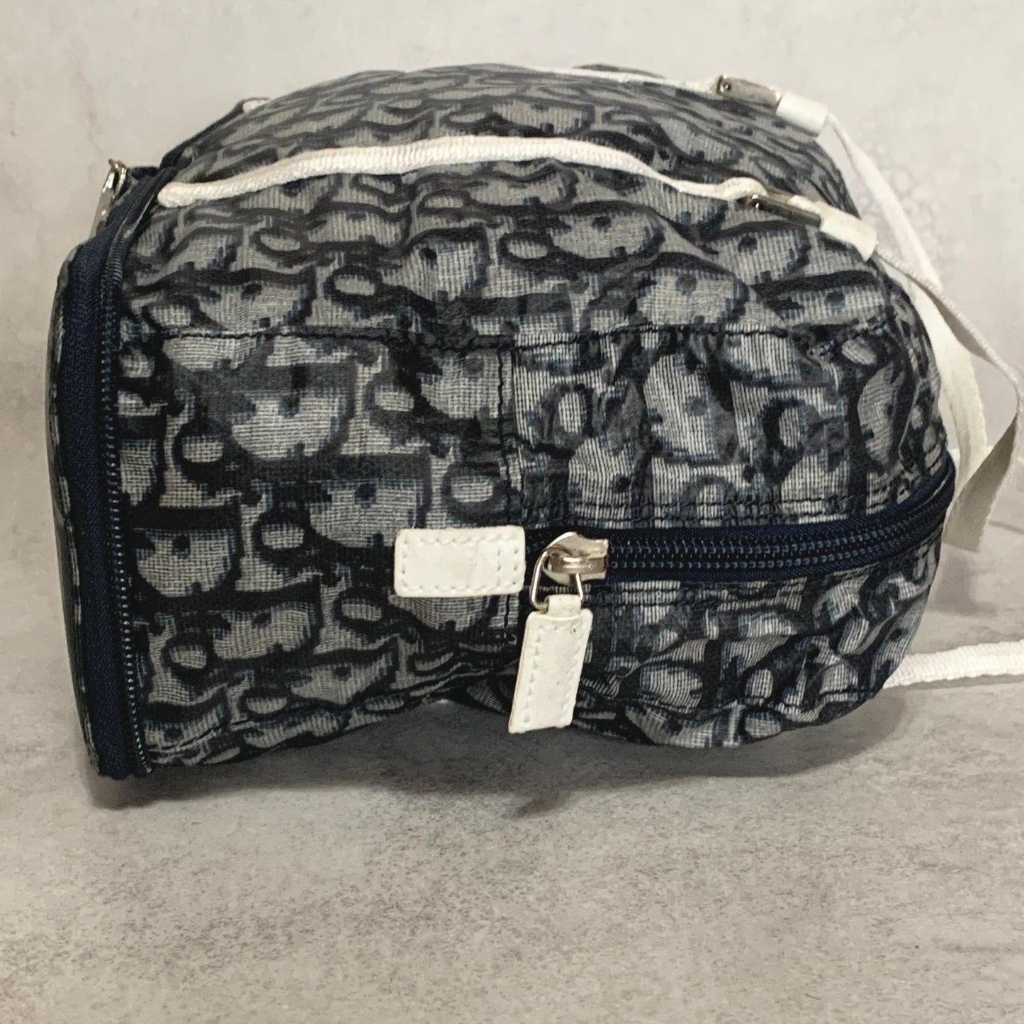 Christian Dior Bag Trotter PVC Hand Tote Purse PVC Navy White Silver Authentic