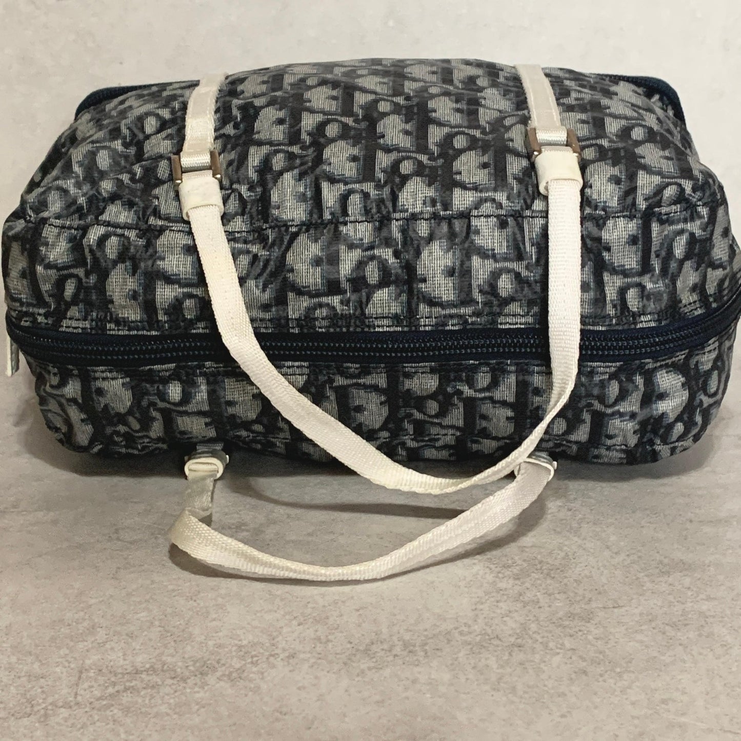 Christian Dior Bag Trotter PVC Hand Tote Purse PVC Navy White Silver Authentic