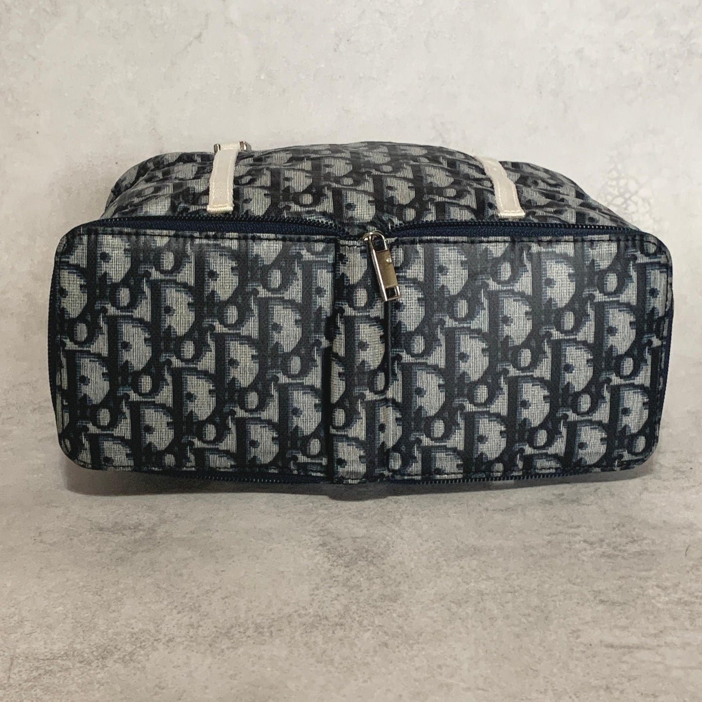 Christian Dior Bag Trotter PVC Hand Tote Purse PVC Navy White Silver Authentic