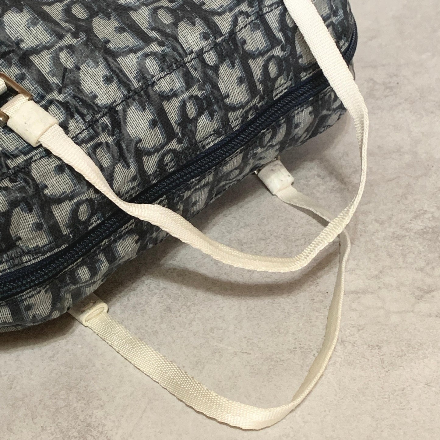 Christian Dior Bag Trotter PVC Hand Tote Purse PVC Navy White Silver Authentic