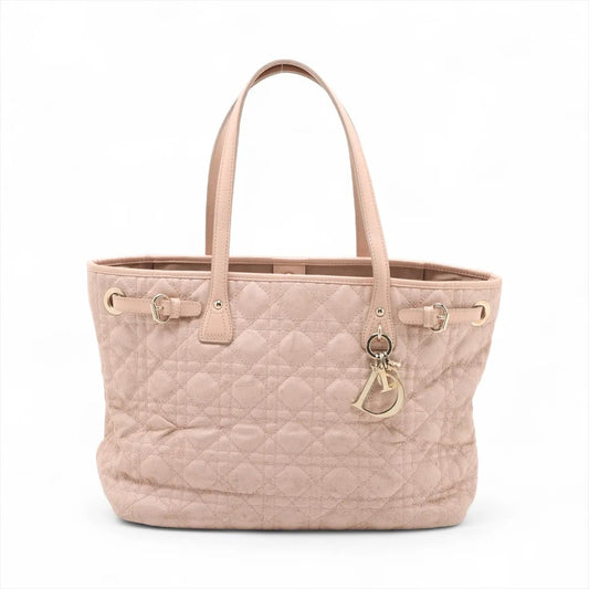 Christian Dior Hand Bag Tote Purse Cannage Leather Coated Canvas Pink Authentic
