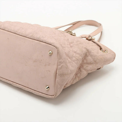 Christian Dior Hand Bag Tote Purse Cannage Leather Coated Canvas Pink Authentic