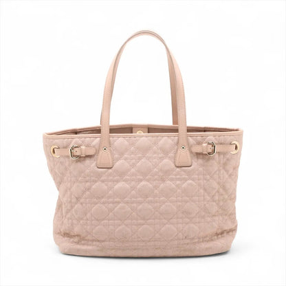 Christian Dior Hand Bag Tote Purse Cannage Leather Coated Canvas Pink Authentic