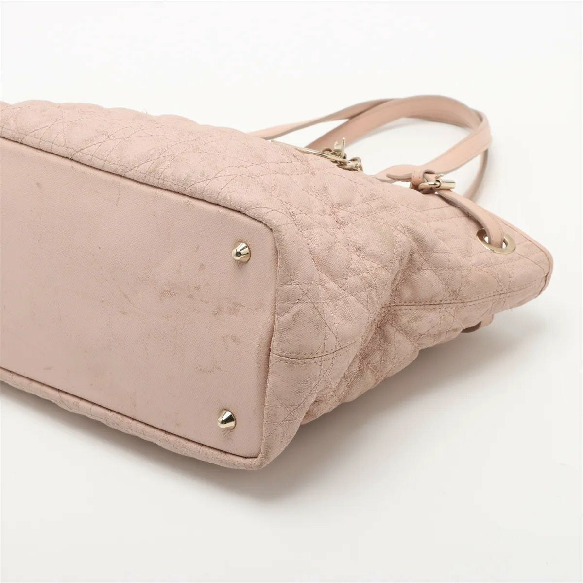 Christian Dior Hand Bag Tote Purse Cannage Leather Coated Canvas Pink Authentic