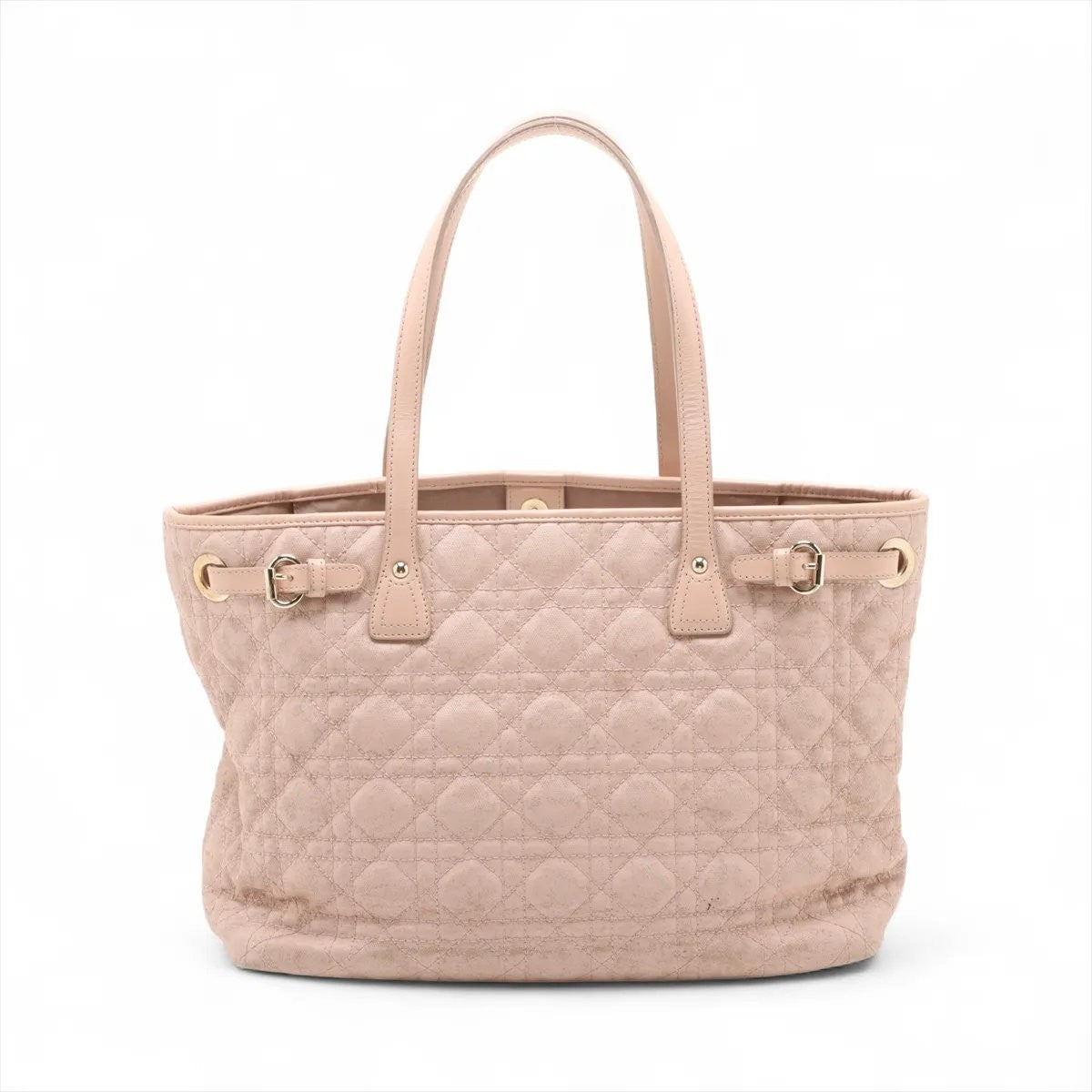 Christian Dior Hand Bag Tote Purse Cannage Leather Coated Canvas Pink Authentic