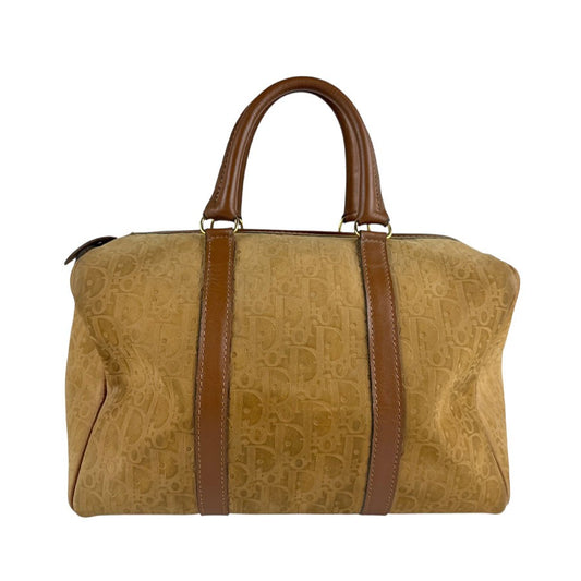 Christian Dior Hand Boston Bag Tote Purse Trotter Nubuck Leather Brown Authentic