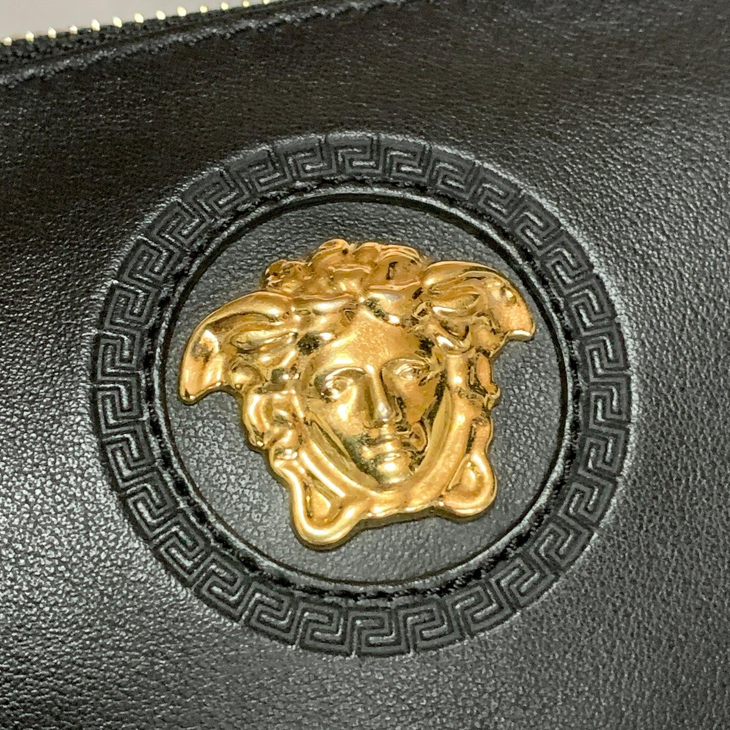 VERSACE Bag Medusa Clutch Purse Hand Leather Black Gold Used Authentic