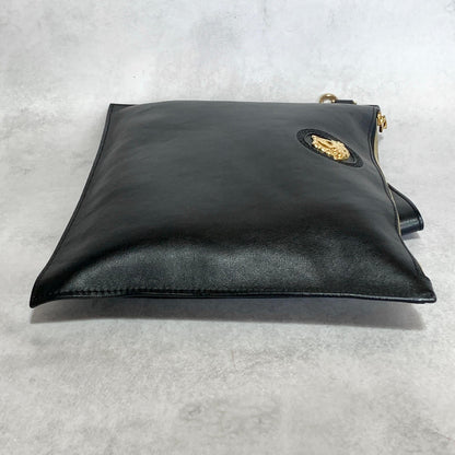 VERSACE Bag Medusa Clutch Purse Hand Leather Black Gold Used Authentic