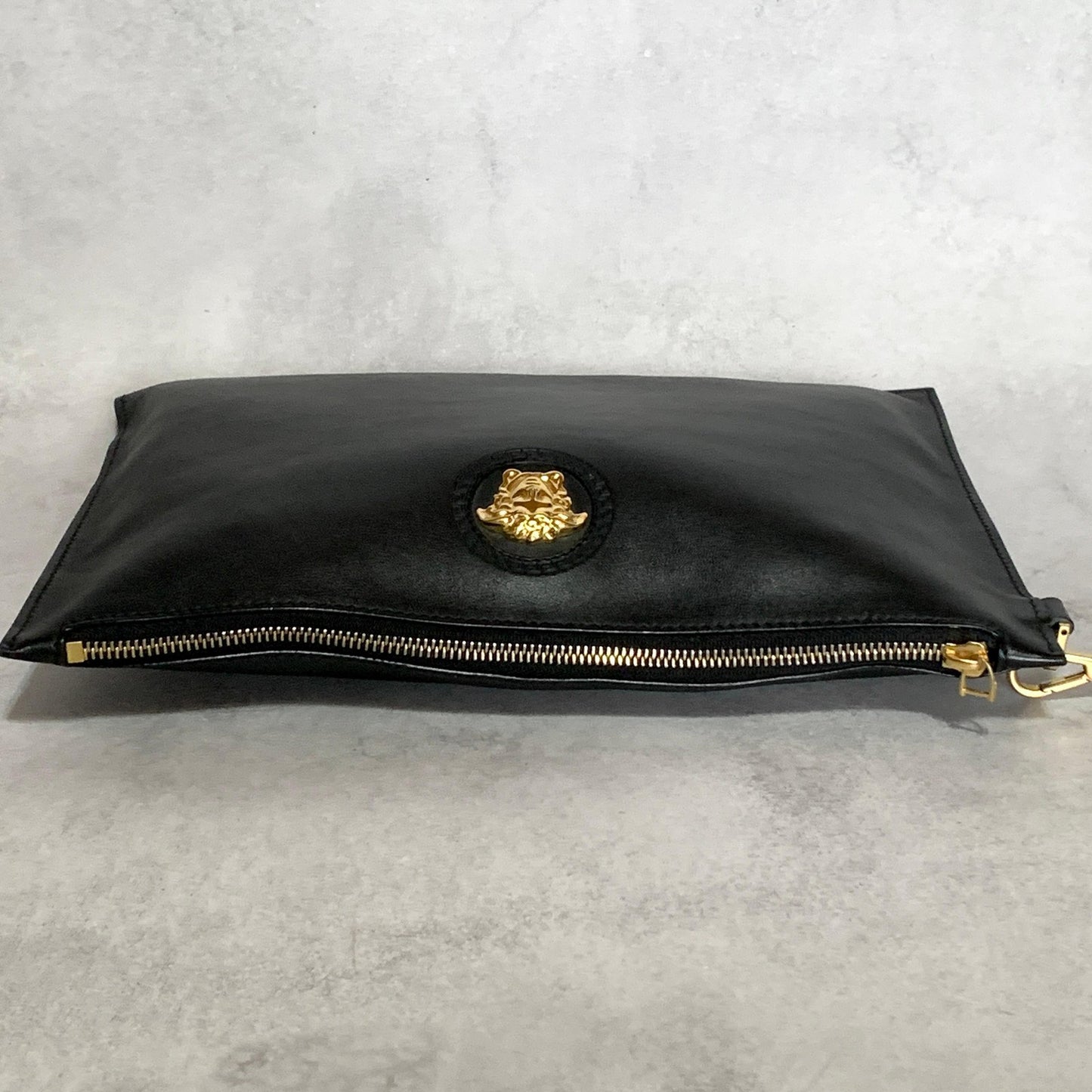 VERSACE Bag Medusa Clutch Purse Hand Leather Black Gold Used Authentic