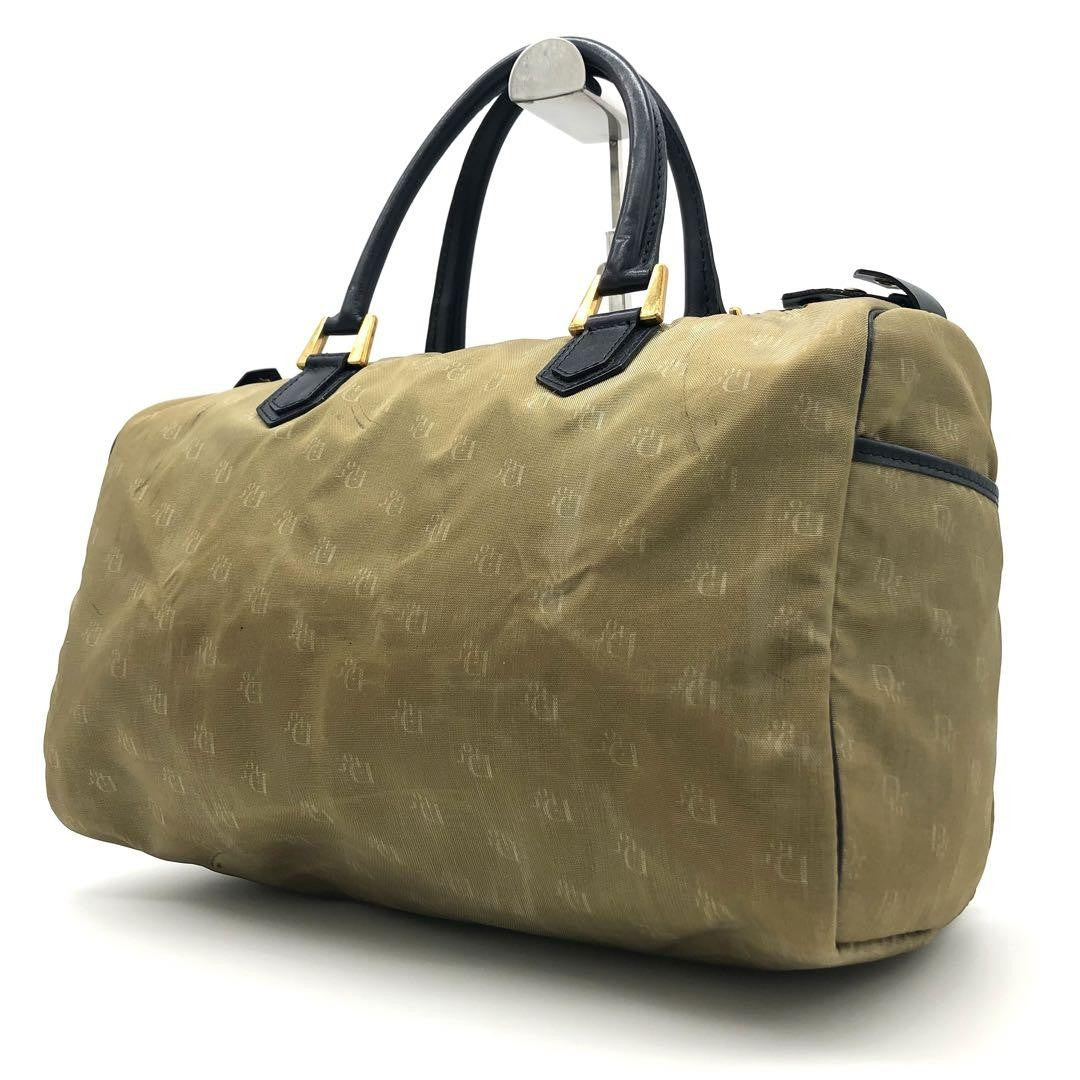 Christian Dior Boston Hand Bag Tote Purse Logo Nylon Khaki Authentic