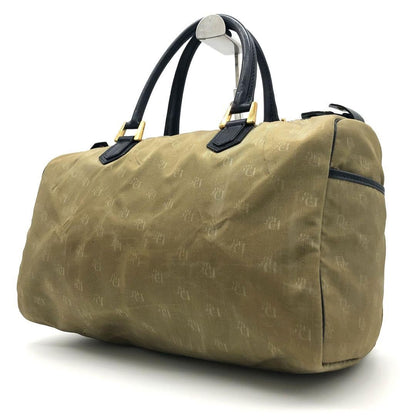 Christian Dior Boston Hand Bag Tote Purse Logo Nylon Khaki Authentic