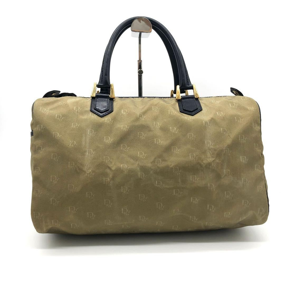 Christian Dior Boston Hand Bag Tote Purse Logo Nylon Khaki Authentic