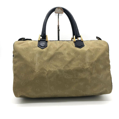 Christian Dior Boston Hand Bag Tote Purse Logo Nylon Khaki Authentic
