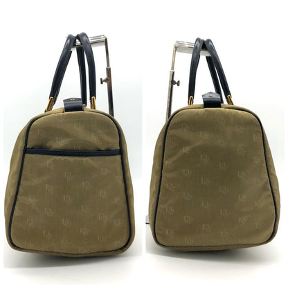 Christian Dior Boston Hand Bag Tote Purse Logo Nylon Khaki Authentic