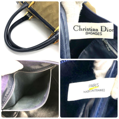 Christian Dior Boston Hand Bag Tote Purse Logo Nylon Khaki Authentic