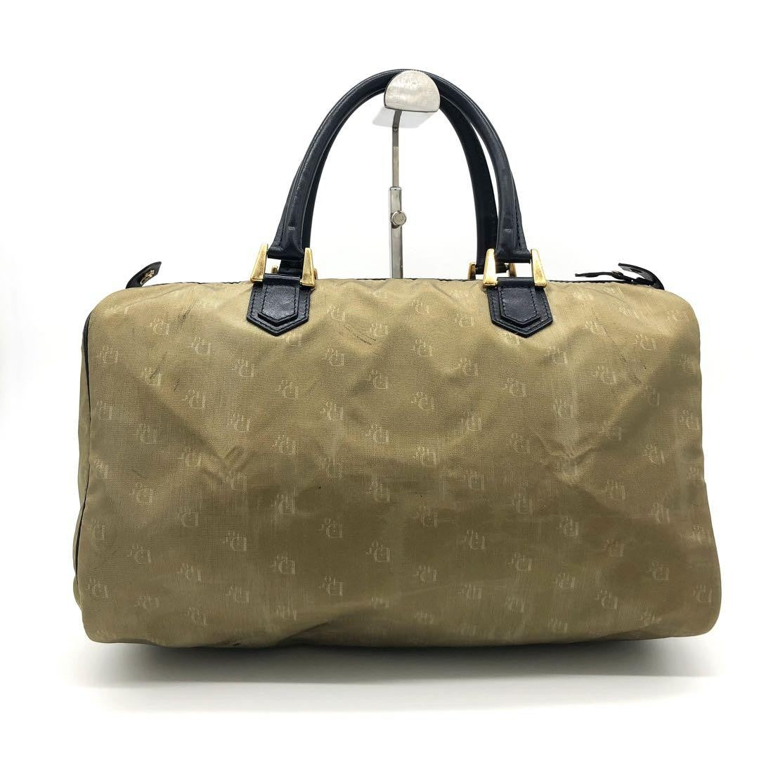 Christian Dior Boston Hand Bag Tote Purse Logo Nylon Khaki Authentic