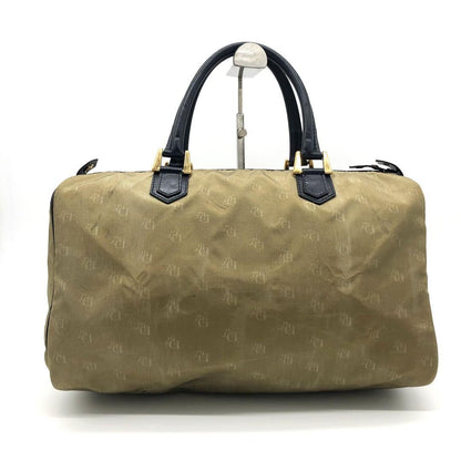 Christian Dior Boston Hand Bag Tote Purse Logo Nylon Khaki Authentic