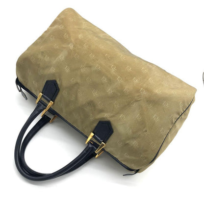 Christian Dior Boston Hand Bag Tote Purse Logo Nylon Khaki Authentic