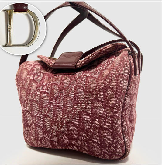 Christian Dior Hand Bag Tote Purse Trotter Canvas Leather Pink Authentic