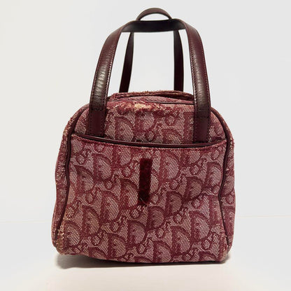 Christian Dior Hand Bag Tote Purse Trotter Canvas Leather Pink Authentic