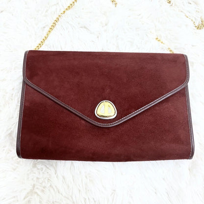 Christian Dior Shoulder Bag Purse Chain Suede Leather Bordeaux Authentic