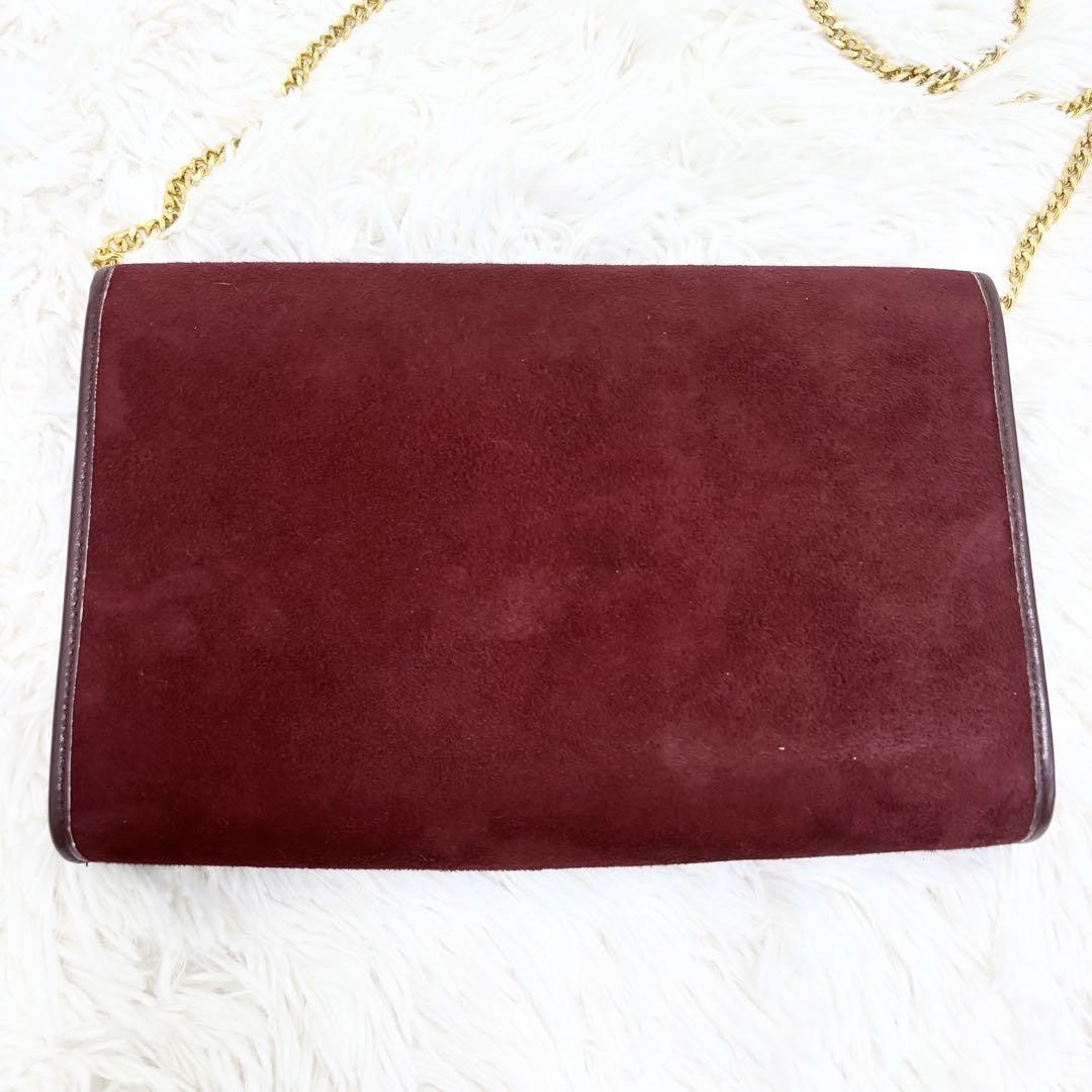 Christian Dior Shoulder Bag Purse Chain Suede Leather Bordeaux Authentic