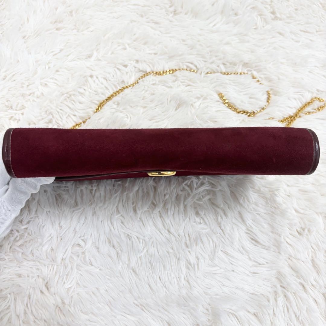 Christian Dior Shoulder Bag Purse Chain Suede Leather Bordeaux Authentic