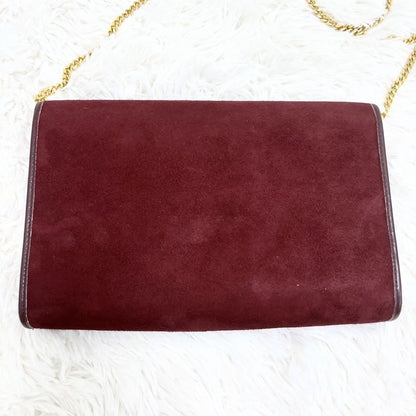 Christian Dior Shoulder Bag Purse Chain Suede Leather Bordeaux Authentic