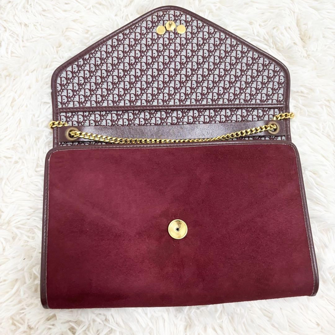 Christian Dior Shoulder Bag Purse Chain Suede Leather Bordeaux Authentic