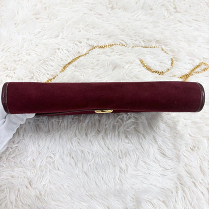 Christian Dior Shoulder Bag Purse Chain Suede Leather Bordeaux Authentic