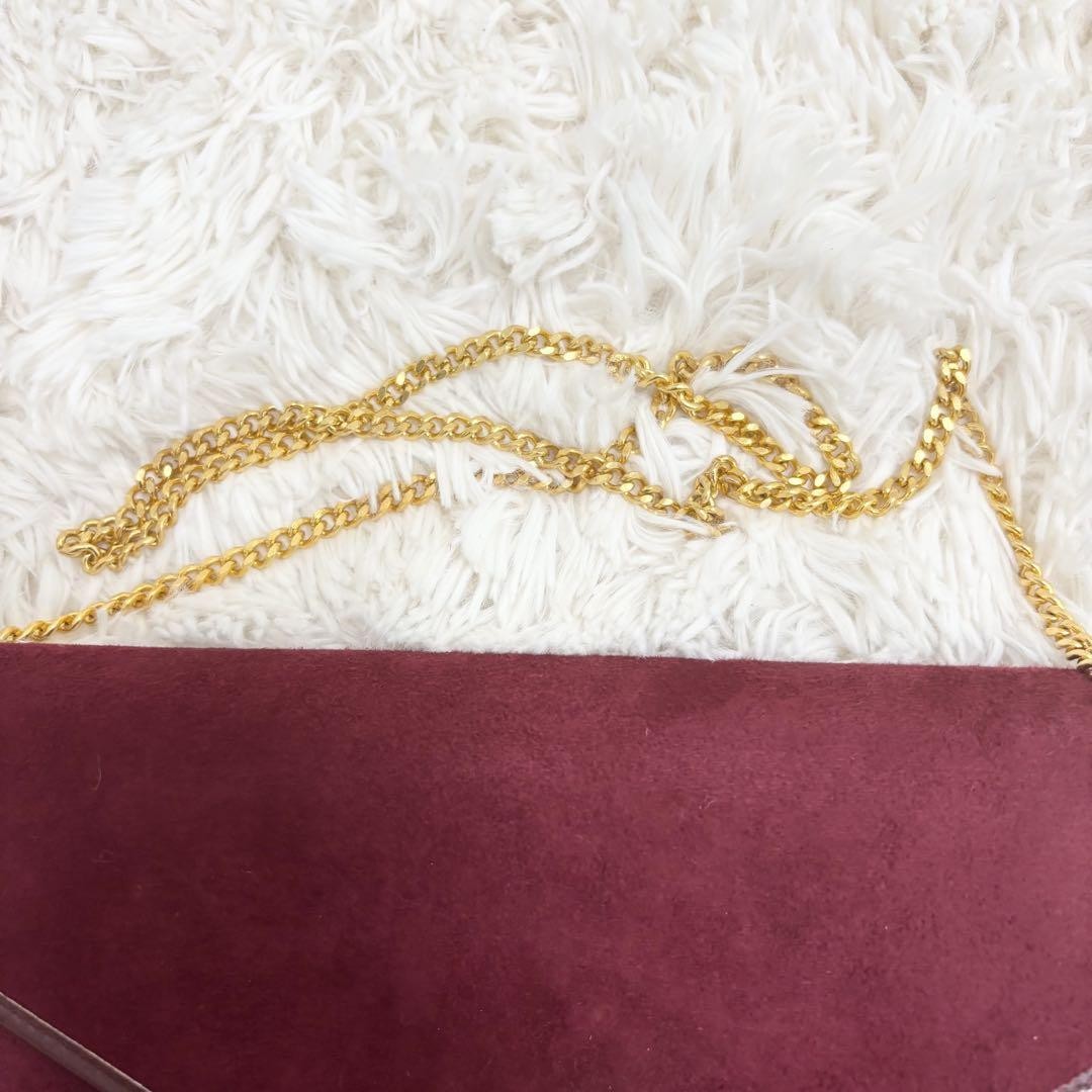 Christian Dior Shoulder Bag Purse Chain Suede Leather Bordeaux Authentic