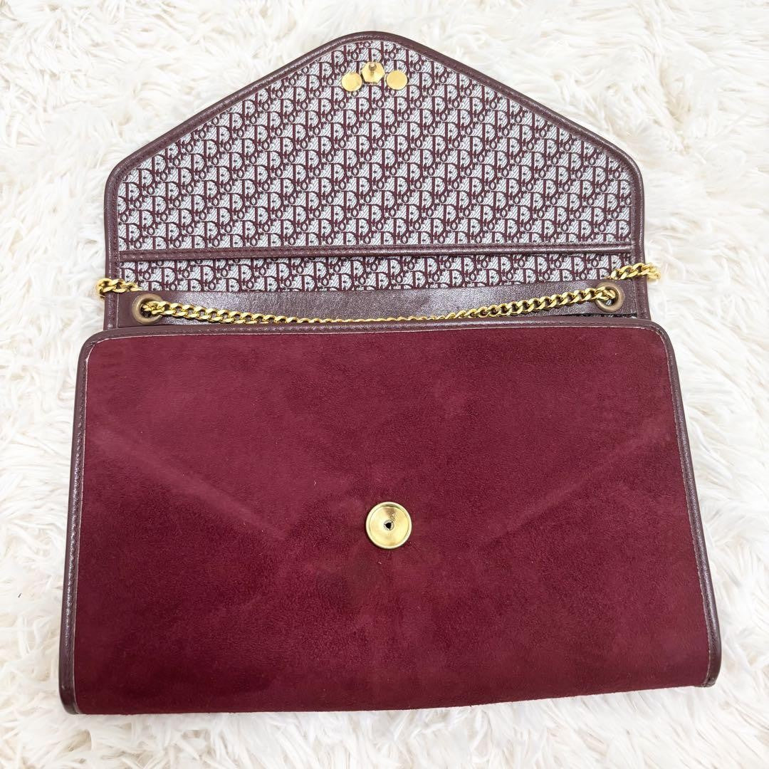 Christian Dior Shoulder Bag Purse Chain Suede Leather Bordeaux Authentic